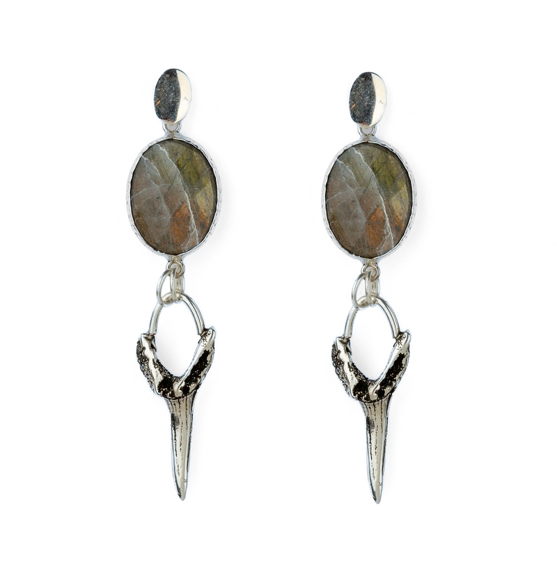Orecchini A Forma Di Squalo In Argento 925 Con Opale Blu, Per Donna, 16x13 Mm, Confezione Regalo