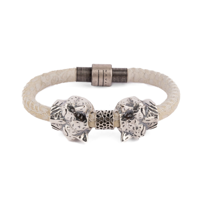 Pulsera Doble Jaguar Mini Cuero Blanco