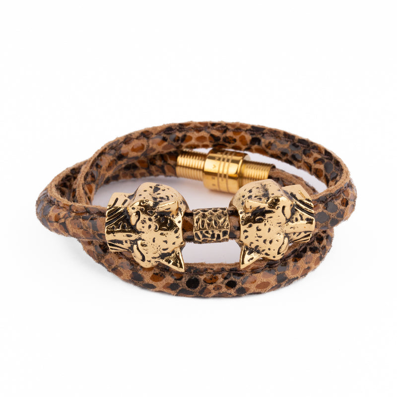 Pulsera Doble Jaguar Tuerca Con Print Leopardo