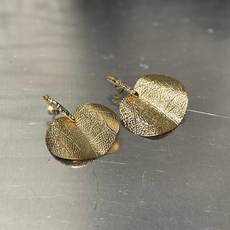 Golden Round Leaf Earrings