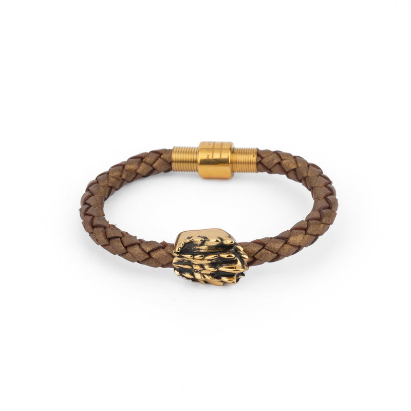 Pulsera Cuero Dorado Caparazón Tortuga