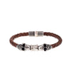 Pulsera cuero para hombre doble calavera metal
