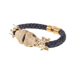 Pulsera cuero gris para hombre Cabeza Serpiente Doble Queen