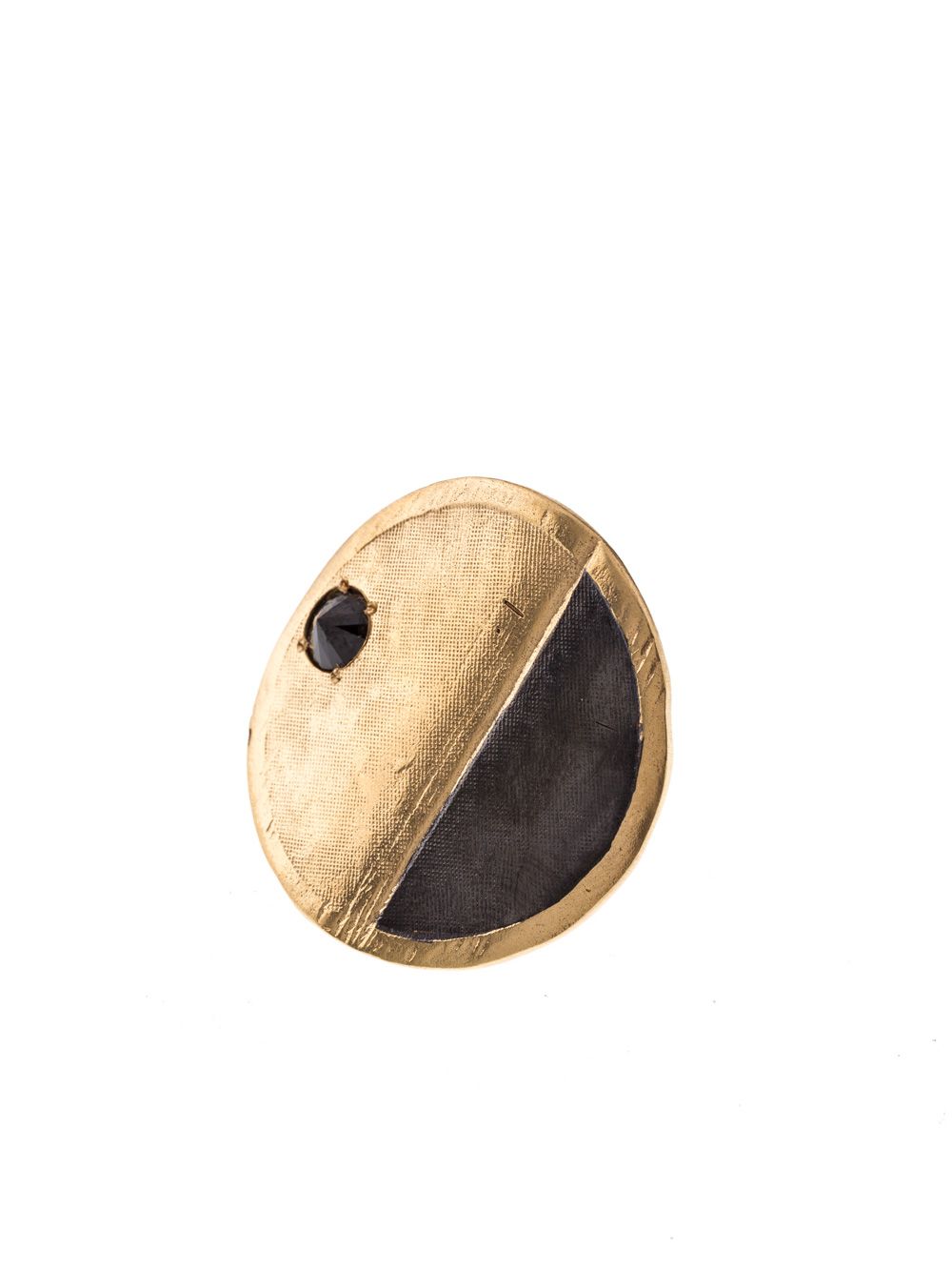 Original flat key shaped ring with stone seen from the front