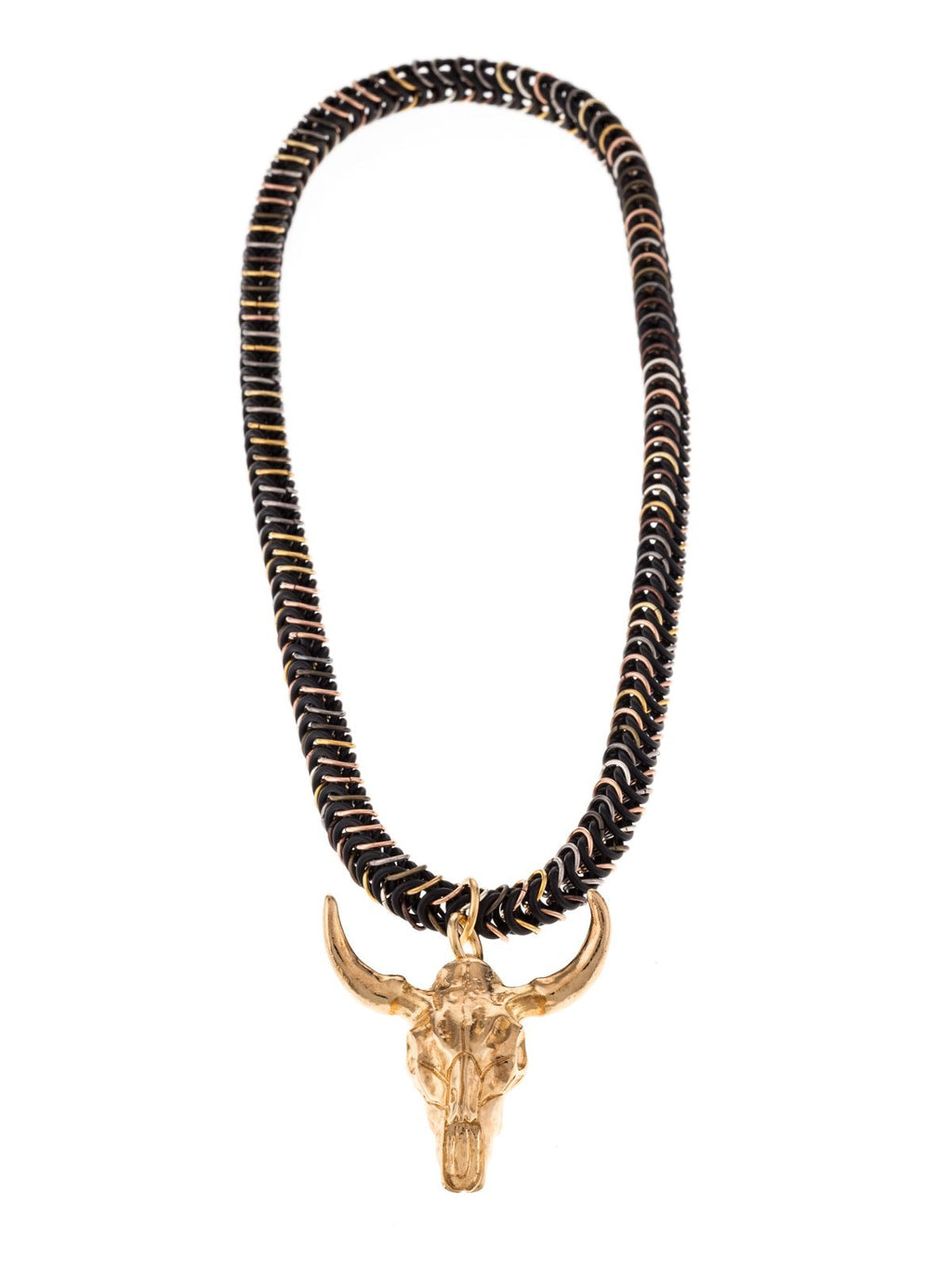 Large necklace with golden bull's head 