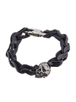 Pulsera para hombre eslabones de cuero negro con calaveras