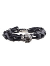 Pulsera eslabones de cuero negro para hombre con calaveras