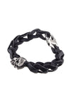 Pulsera eslabones de cuero negro con calaveras