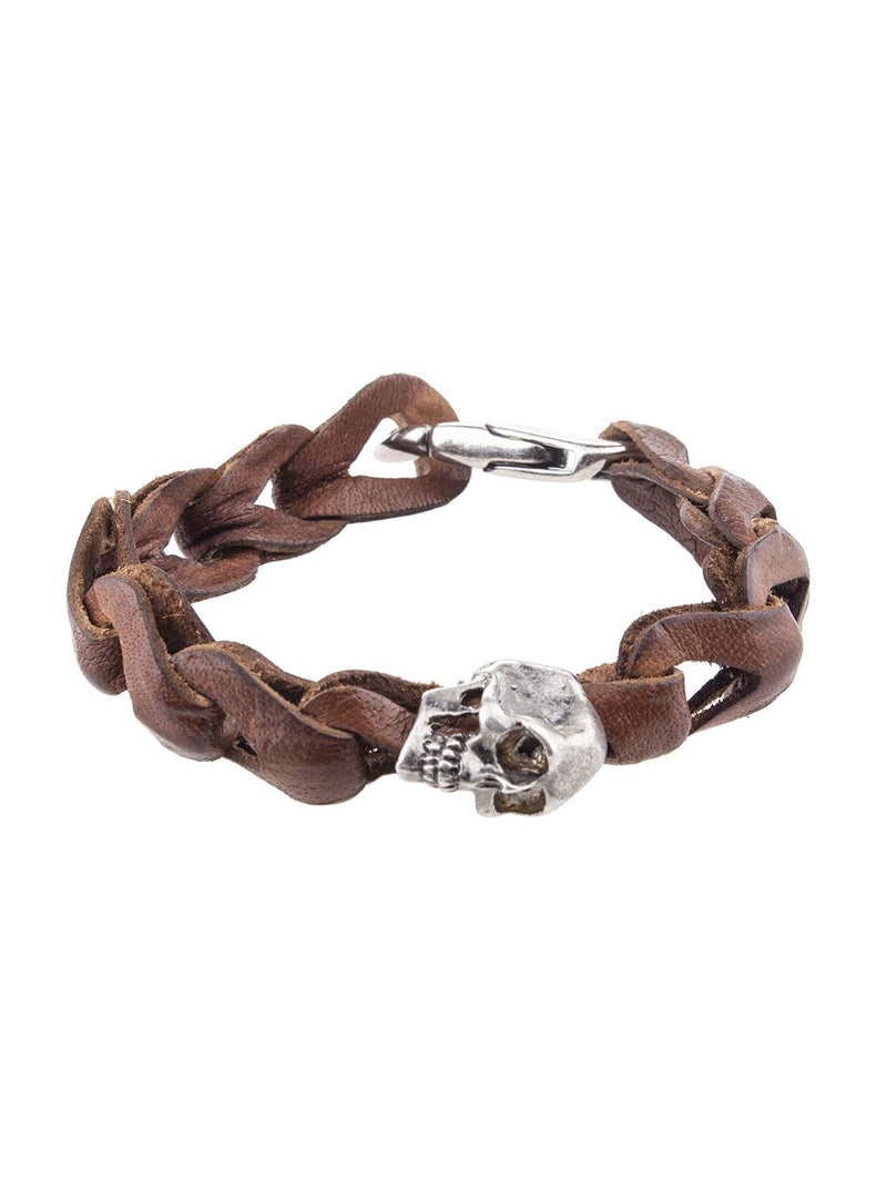 Pulsera eslabones para hombre de cuero con calaveras